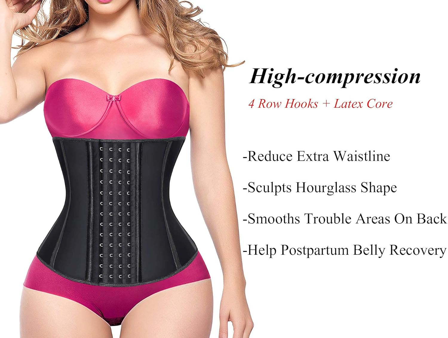 Transform Your Figure with the YIANNA Latex Underbust Waist Trainer - Hourglass Body Shaper with 4 Adjustable Hooks