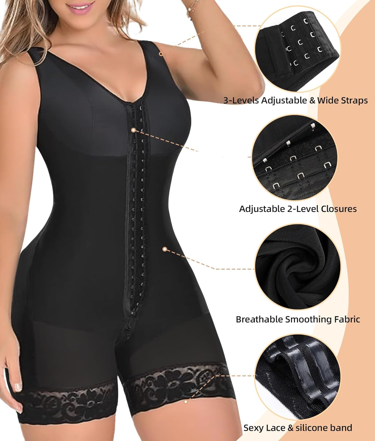 YIANNA Colombian Shapewear for Women - Tummy Control Full Body Shaper with Butt Lifter and Convenient Zipper Crotch